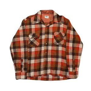 VTG 50s 60s Montgomery Ward Plaid Wool Blend Loop Collar Board Shirt men’s large